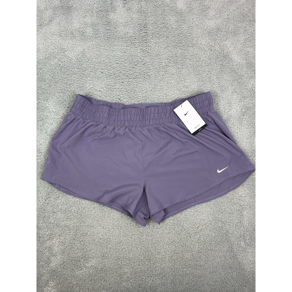 Nike One Womens Size XL Dri-FIT Mid-Rise 3" Brief-Lined Shorts DX6010-509 Purple